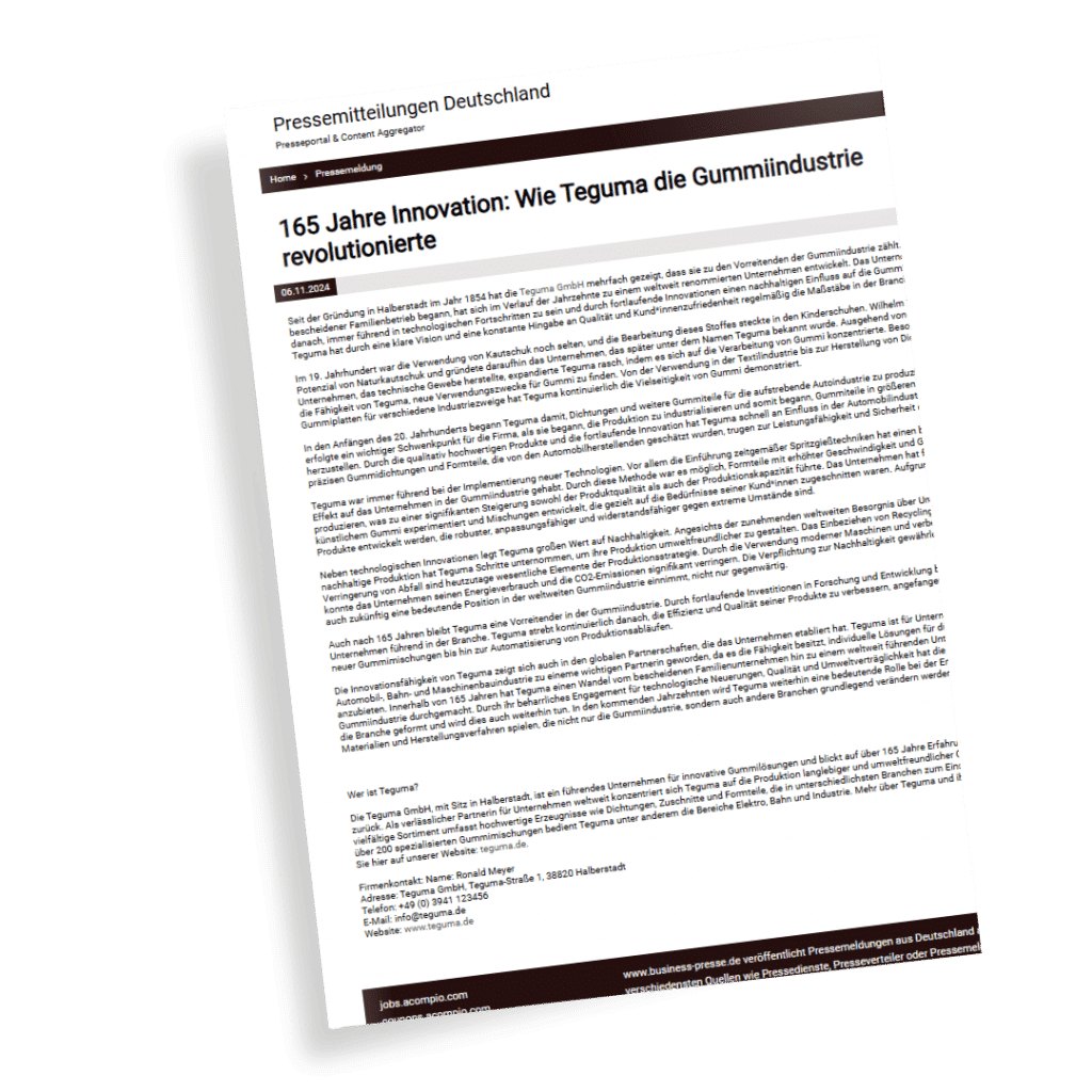 Hochwertige Gummiprodukte und Gummikomponenten – Teguma GmbH Halberstadt